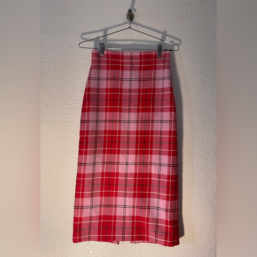 Red and Pink Midi Pencil Skirt for Casual Work